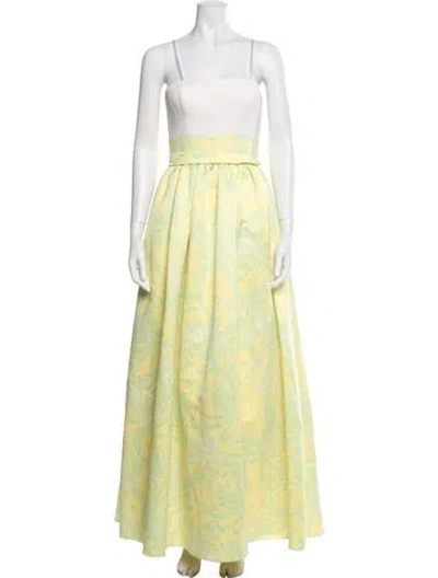 Pre-owned Aidan Mattox Printed Long Dress In Yellow