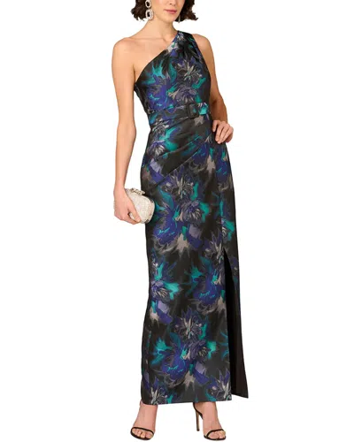 Aidan Mattox Printed Maxi Dress In Blue