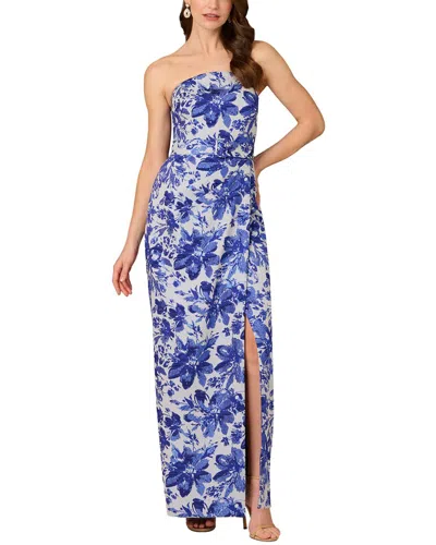 Aidan Mattox Printed Maxi Dress In Blue