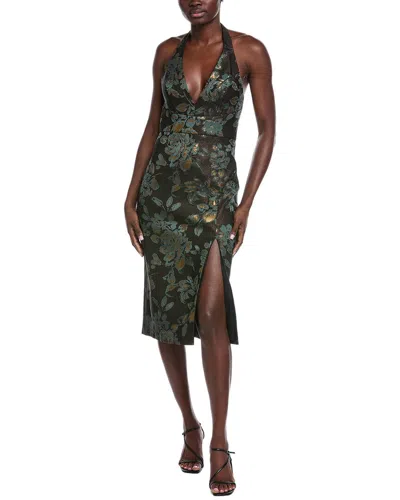 Aidan Mattox Printed Midi Dress In Green