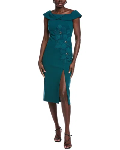 Aidan Mattox Printed Midi Dress In Green