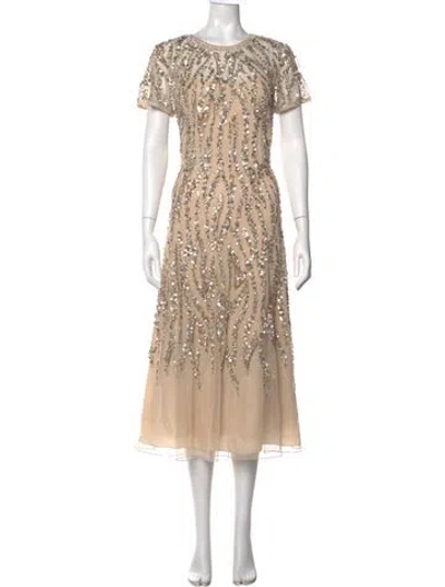 Pre-owned Aidan Mattox Printed Midi Length Dress In Neutrals