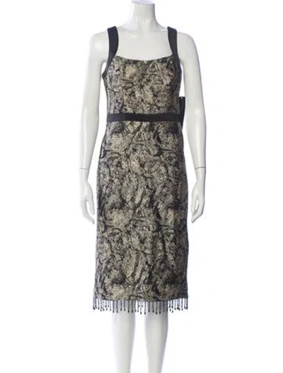 Pre-owned Aidan Mattox Printed Midi Length Dress W/ Tags In Black