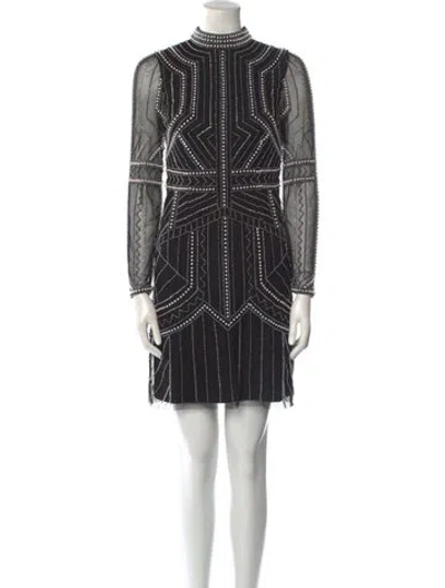 Pre-owned Aidan Mattox Printed Mini Dress In Black