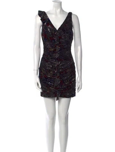 Pre-owned Aidan Mattox Printed Mini Dress In Black