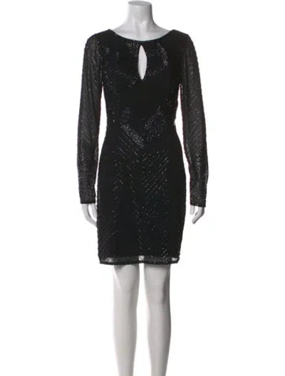 Pre-owned Aidan Mattox Printed Mini Dress In Black