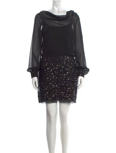 Pre-owned Aidan Mattox Printed Mini Dress In Black