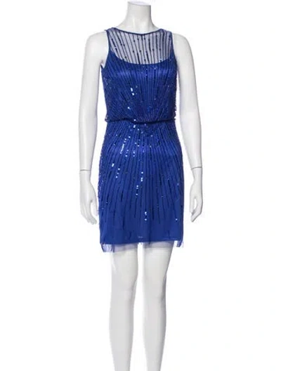 Pre-owned Aidan Mattox Printed Mini Dress In Blue