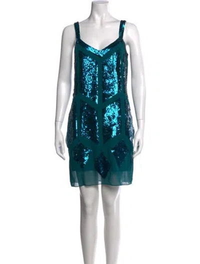 Pre-owned Aidan Mattox Printed Mini Dress In Blue