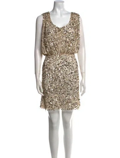 Pre-owned Aidan Mattox Printed Mini Dress In Gold