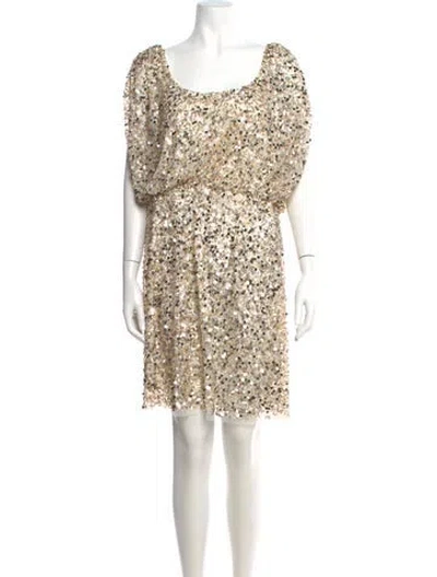 Pre-owned Aidan Mattox Printed Mini Dress In Gold