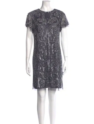 Pre-owned Aidan Mattox Printed Mini Dress In Gray