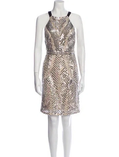 Pre-owned Aidan Mattox Printed Mini Dress In Neutral