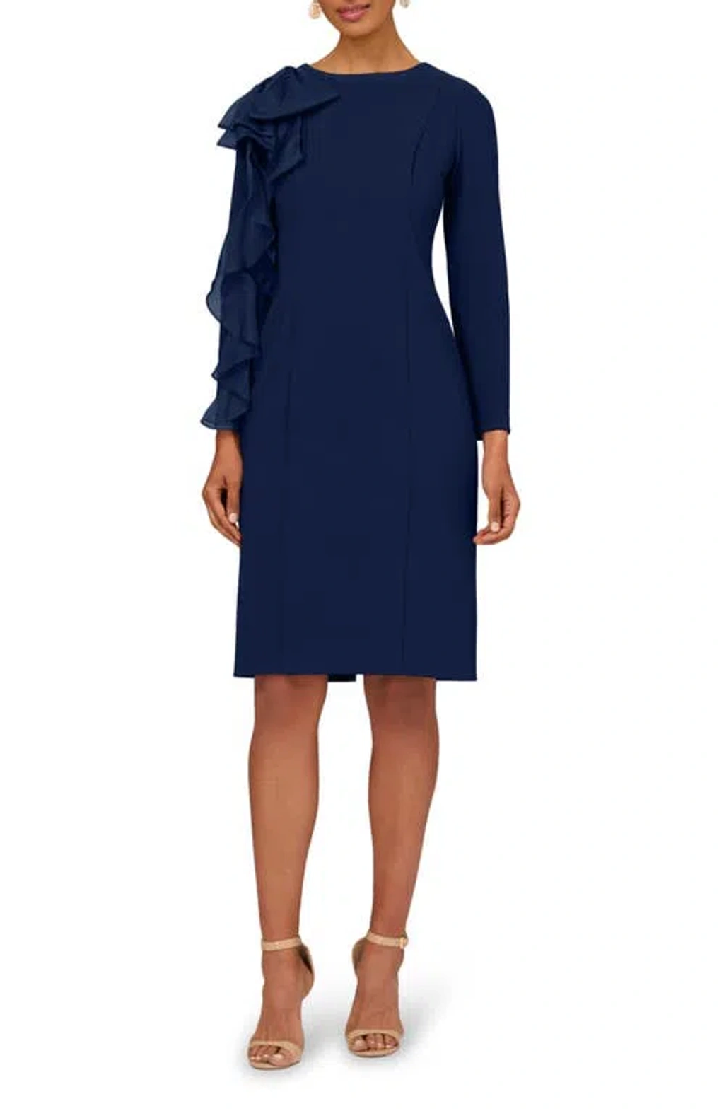 Aidan Mattox Ruffle Long Sleeve Crepe Sheath Cocktail Dress In Twilight |  ModeSens