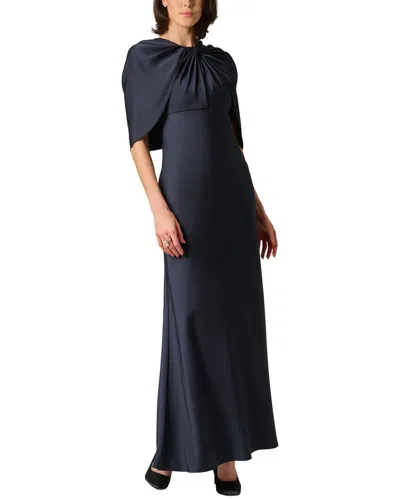 Aidan Mattox Satin Cape Sleeve Long Dress In Blue