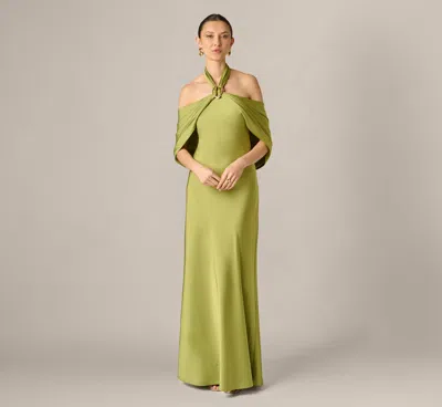 Aidan Mattox Satin Draped Shawl Halter Gown In Fern In Green