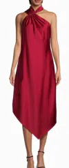 Aidan Mattox Satin Halterneck Midi-dress In Scarlet Spice In Red