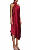Aidan Mattox Satin Halterneck Midi Dress In Scarlett Spice In Red