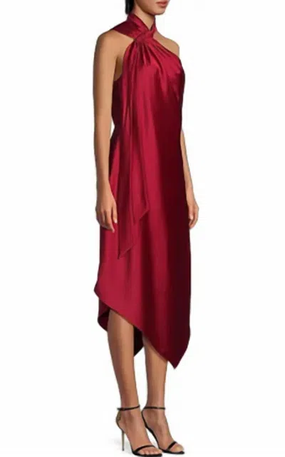 Aidan Mattox Satin Halterneck Midi Dress In Scarlett Spice In Burgundy