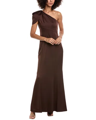 Aidan Mattox Satin One-shoulder Gown In Brown
