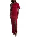 Aidan Mattox Satin One-shoulder Gown In Red
