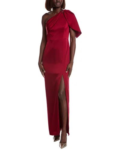Aidan Mattox Satin One-shoulder Gown In Burgundy