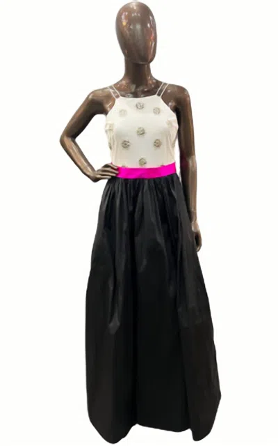 Aidan Mattox Scatted Beaded Bodice Gown In Black/ivory