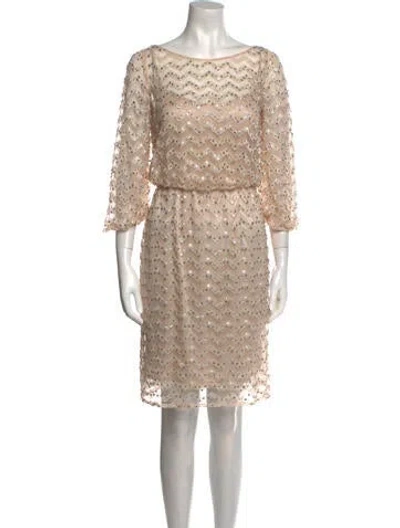 Pre-owned Aidan Mattox Scoop Neck Knee-length Dress In Neutral
