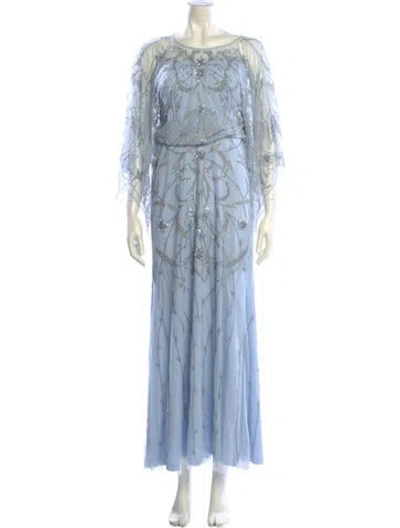 Pre-owned Aidan Mattox Scoop Neck Long Dress In Blue