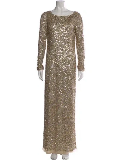 Pre-owned Aidan Mattox Scoop Neck Long Dress In Gold