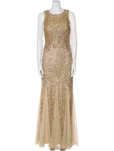 Pre-owned Aidan Mattox Scoop Neck Long Dress In Neutral