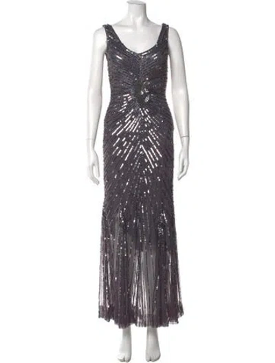 Pre-owned Aidan Mattox Scoop Neck Long Dress In Purple