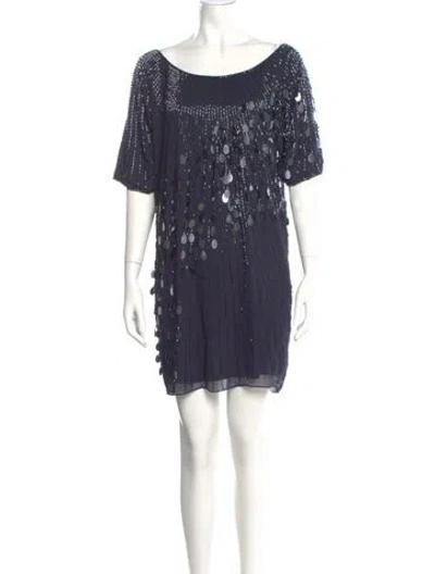 Pre-owned Aidan Mattox Scoop Neck Mini Dress In Blue