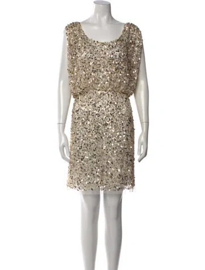Pre-owned Aidan Mattox Scoop Neck Mini Dress In Gold
