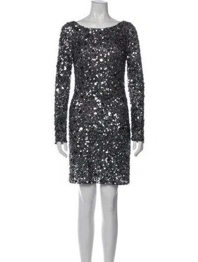 Pre-owned Aidan Mattox Scoop Neck Mini Dress In Gray