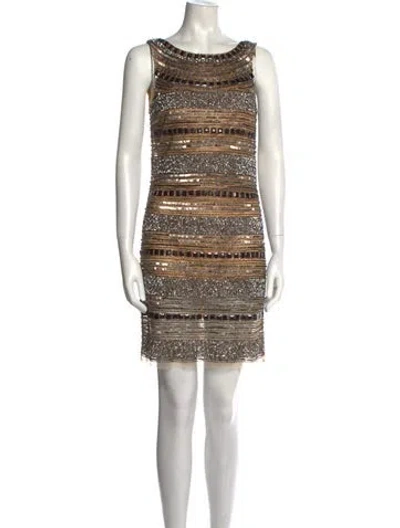 Pre-owned Aidan Mattox Scoop Neck Mini Dress In Neutral