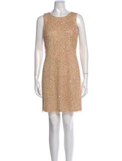 Pre-owned Aidan Mattox Scoop Neck Mini Dress In Neutral