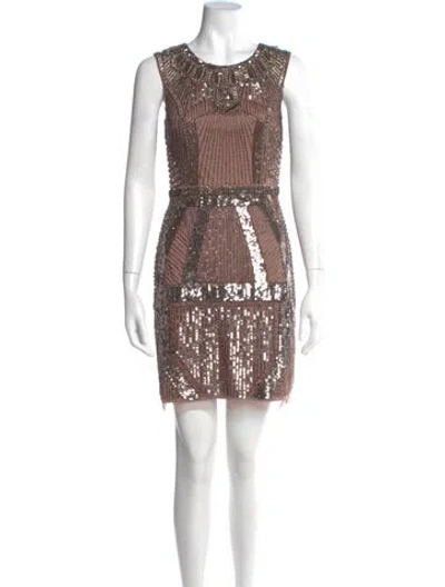 Pre-owned Aidan Mattox Scoop Neck Mini Dress In Neutral