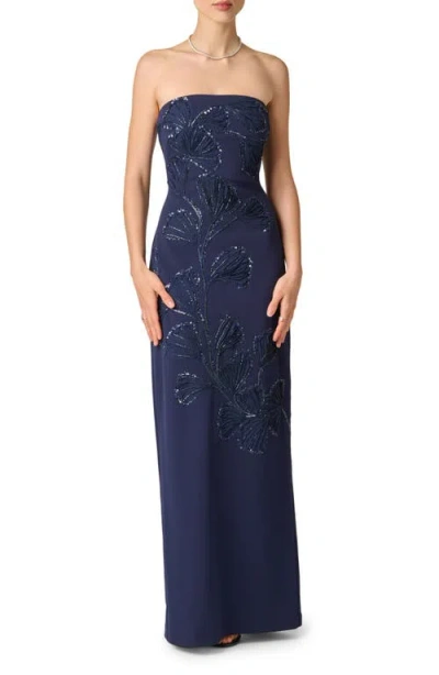 Aidan Mattox Sequin Strapless Crepe Gown In Blue