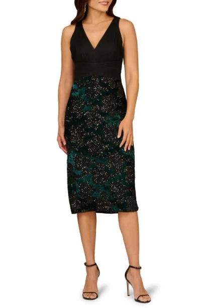 Aidan Mattox Sequin Velvet Sleeveless Cocktail Dress In Green