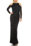 Aidan Mattox Sequined Cold-shoulder Evening Dress In Twilight