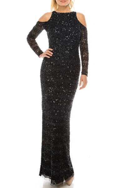 Aidan Mattox Sequined Cold-shoulder Evening Dress In Twilight