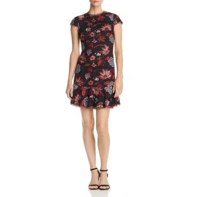 Aidan Mattox Short Floral Bodice Cocktail Dress In Black