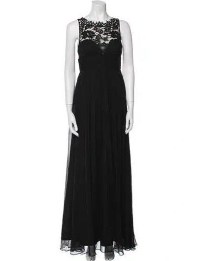 Pre-owned Aidan Mattox Silk Long Dress In Black