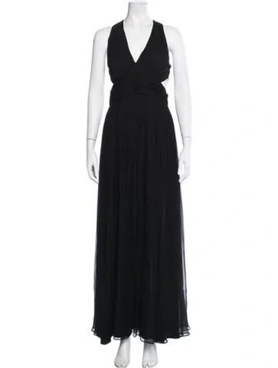 Pre-owned Aidan Mattox Silk Long Dress In Black