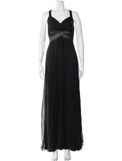 Pre-owned Aidan Mattox Silk Long Dress In Black