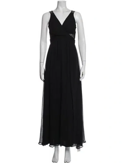 Pre-owned Aidan Mattox Silk Long Dress In Black