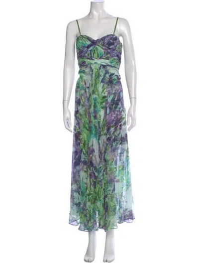 Pre-owned Aidan Mattox Silk Long Dress In Green