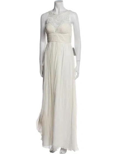 Pre-owned Aidan Mattox Silk Long Dress In Neutral