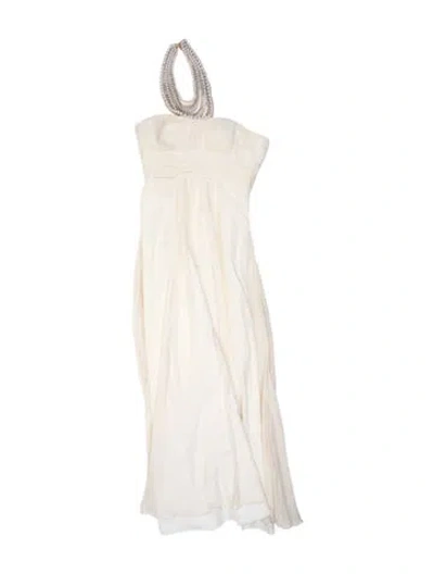 Pre-owned Aidan Mattox Silk Long Dress In Neutral